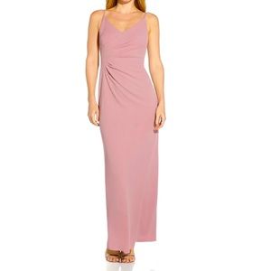 NWT Adrianna Papell Pleated Maxi Evening Dress Gown Full Length 6 Pink Rose